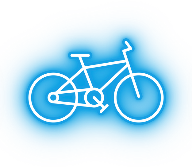 Neon blue bicycle icon